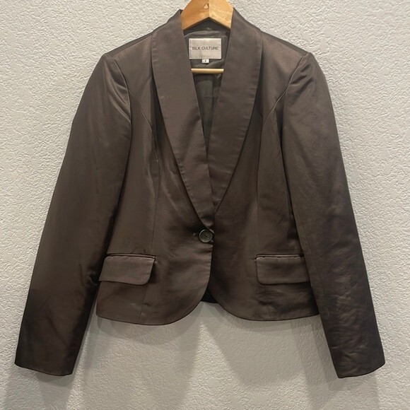 Silk Culture Brown Silk Blend Cropped One Button Blazer Size Small - Picture 1 of 7